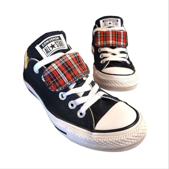 Converse VINTAGE All Star Black Red Plaid Double Tongue Sneakers Size 7 - Picture 1 of 15